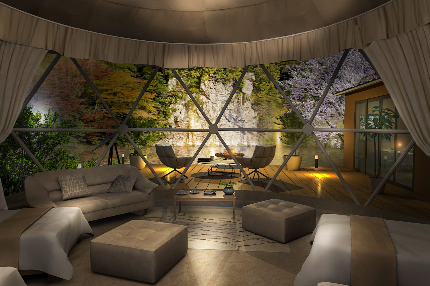 猪名川渓谷の絶景に癒されよう！神秘の奇岩と豊かな緑を楽しめるグランピングで優雅なリフレッシュ旅を満喫【兵庫】